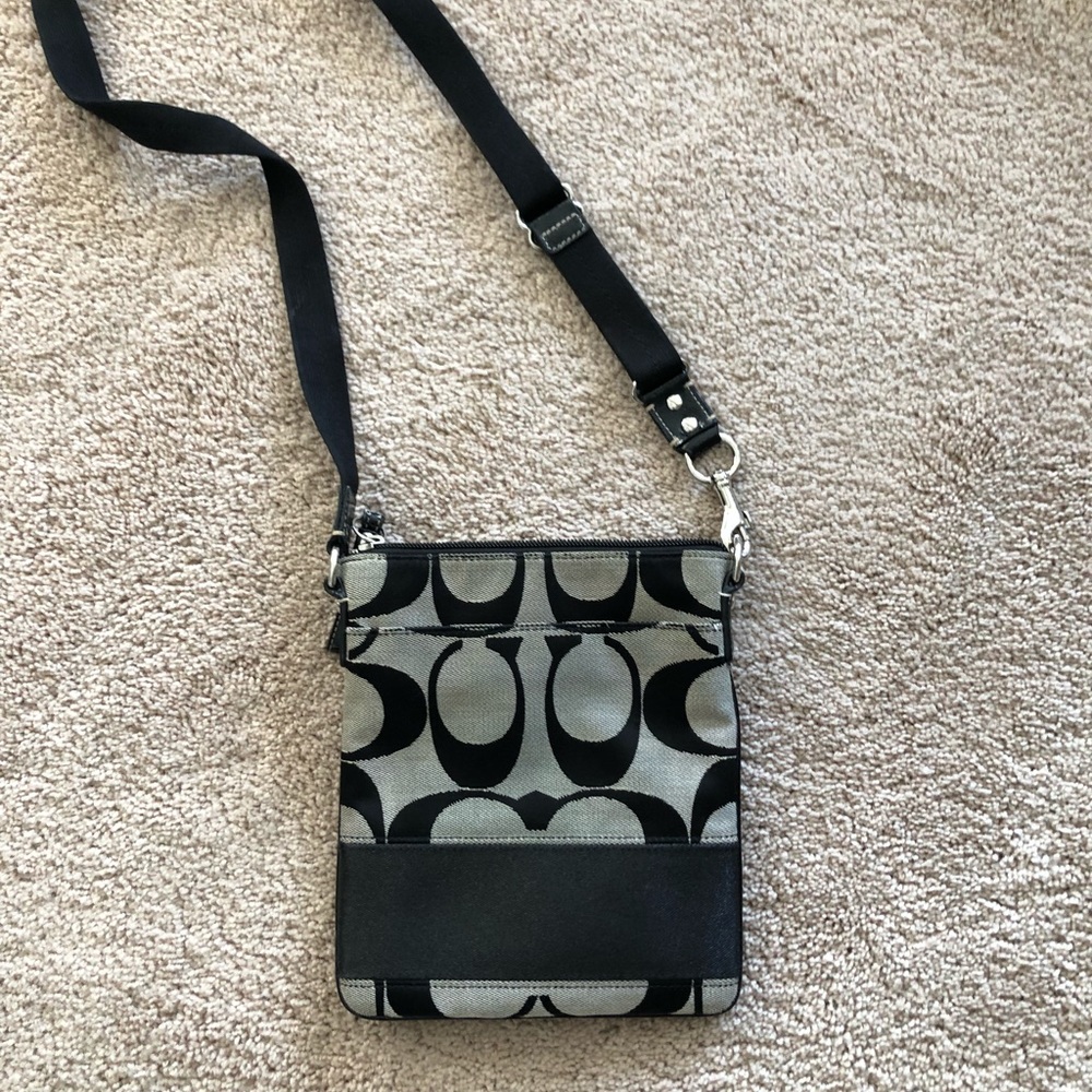 Coach black and grey signature crossbody purse